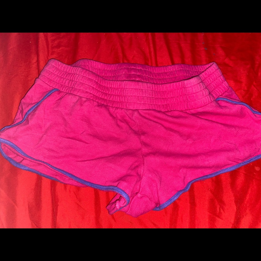 pink shorts with purple lining